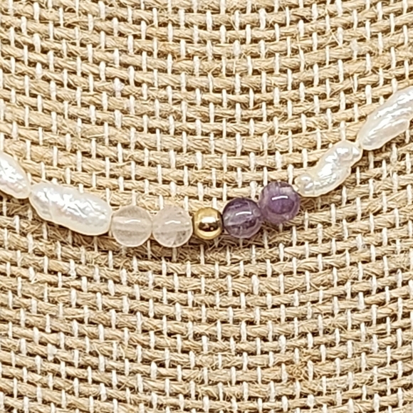 Petite Fresh Water Pearl Rose Quartz & Amethyst Necklace - Picture 6 of 6